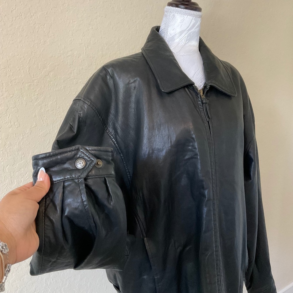 Vintage Couturé J Park Black Leather Bomber Jacket Mens L 90s Minimalist - Picture 5 of 8
